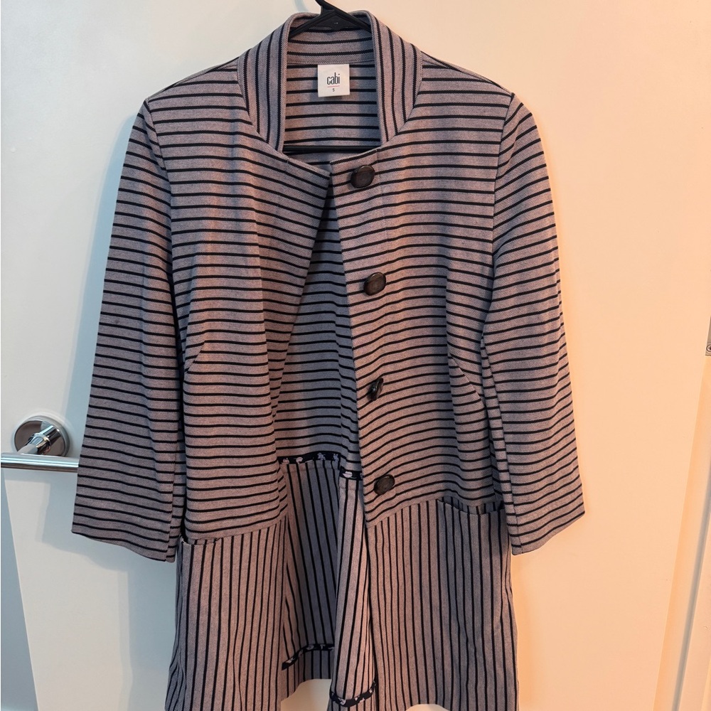 CAbi Navy and Gray Striped Trench Coat